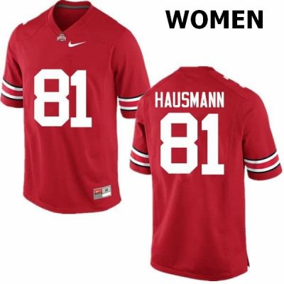 NCAA Ohio State Buckeyes Women's #81 Jake Hausmann Red Nike Football College Jersey LSL3545LV